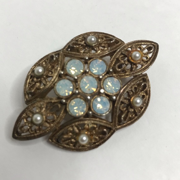 Art Deco Vintage Brooch SARAHCOV Opal Rhinestones - Picture 2 of 7